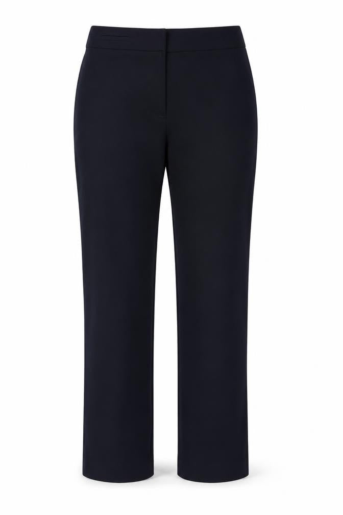 Front view of Marks & Spencer women’s blue trousers, size UK 12, 30-inch leg