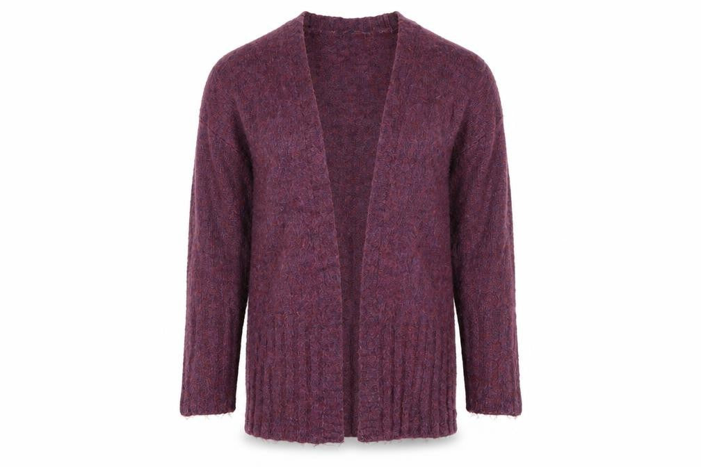 Front view of Marks & Spencer women’s purple cardigan jumper, size S