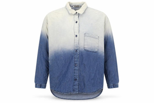 Front view of Mango Jeans men’s blue button-up, size M