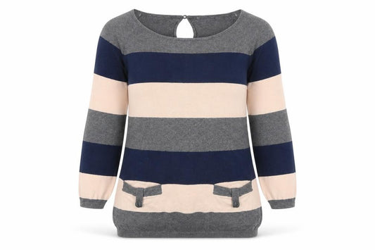 Front view of Vero Moda women’s grey striped basic t-shirt, size S