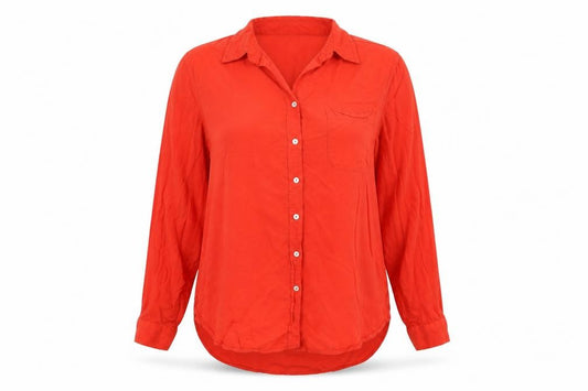 Front view of Jane & Dilaney women’s red basic button-up, size L
