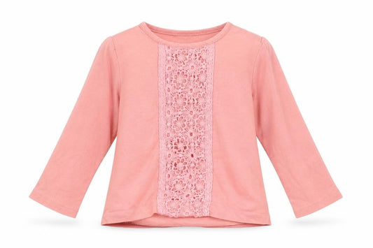 Front view of Zara girls’ pink basic t-shirt, size 9-12, months