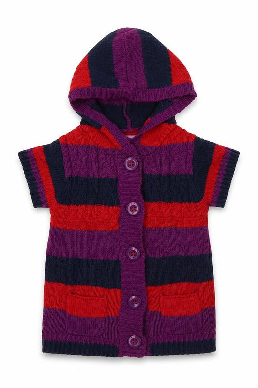 Front view of F&F Baby Multicoloured Striped Cardigan Jumper, size 12-18, Months