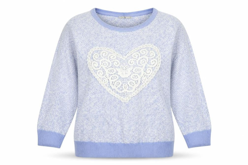 Front view of M&Co women’s blue jumper, size UK 12