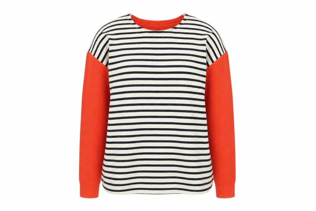 Front view of Edition women’s red striped jumper, size M