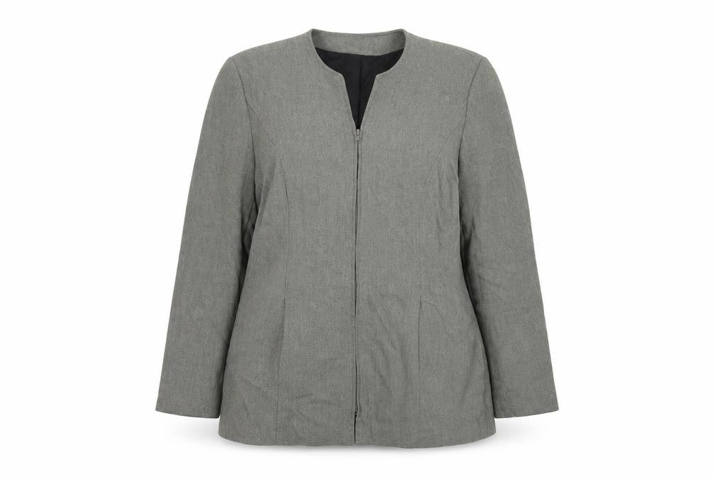Front view of Essentials women’s grey jacket blazer, size UK 14