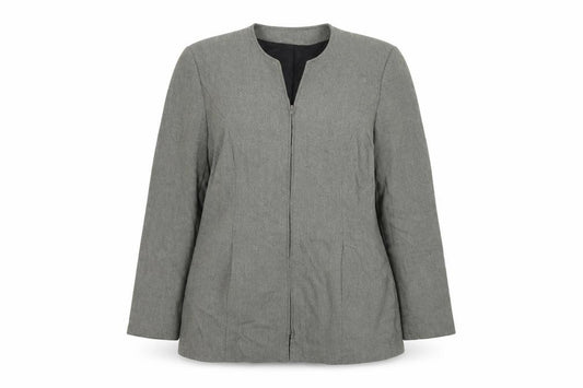 Front view of Essentials women’s grey jacket blazer, size UK 14