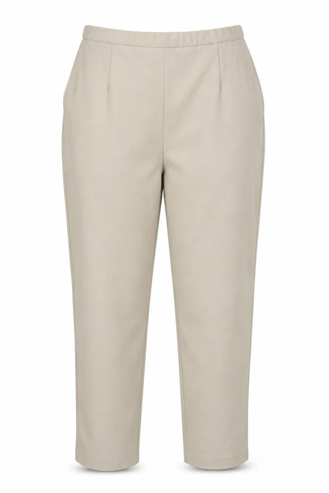 Front view of Slimmia women’s beige trousers, size UK 16, 24-inch leg