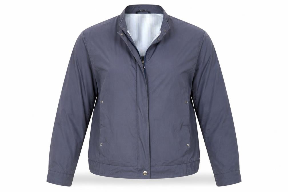 Front view of St Michael women’s blue jacket, size UK 44