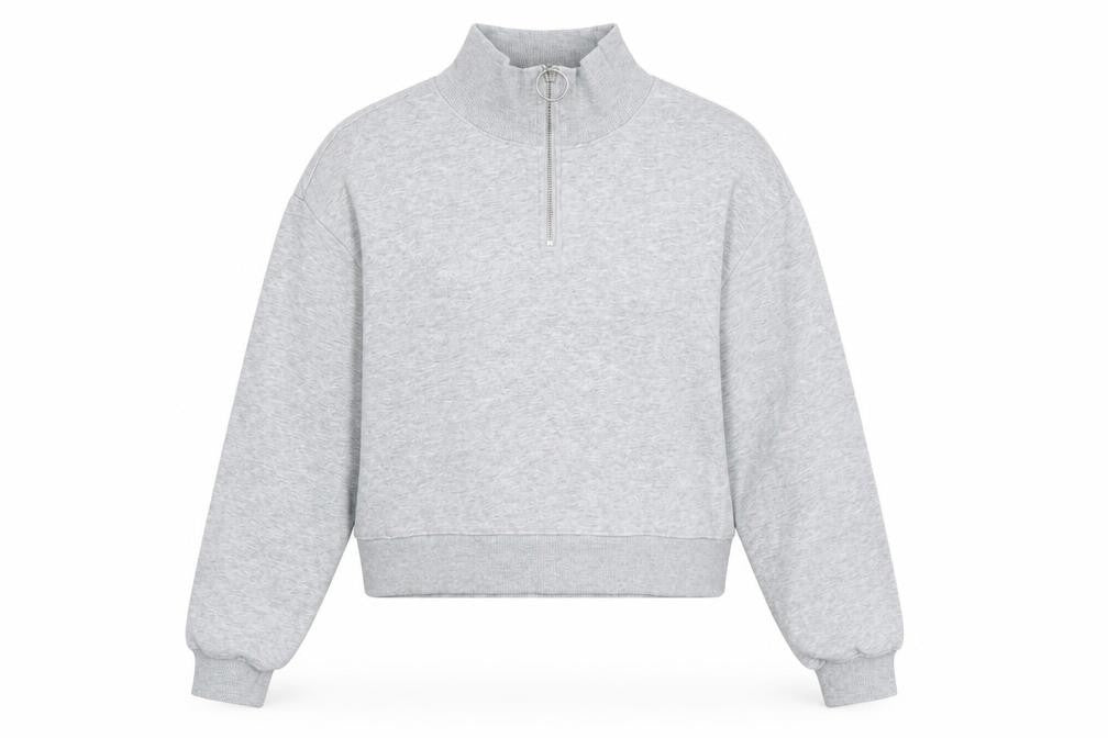 Front view of H&M women’s grey pullover sweatshirt, size S