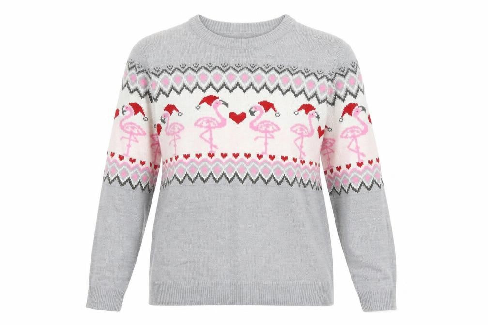 Front view of Avenue women’s grey argyle/diamond jumper, size M