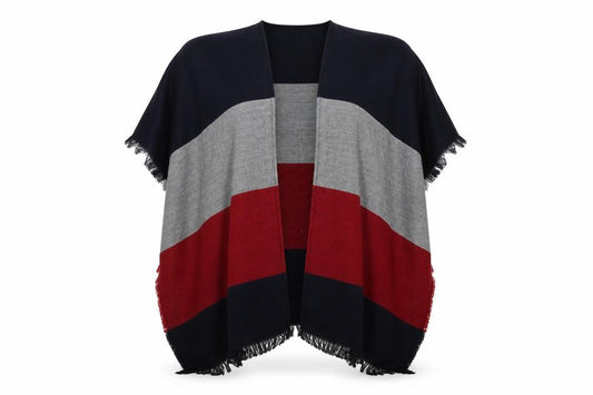 Front view of Iralzo women’s multicoloured knit jacket poncho one size