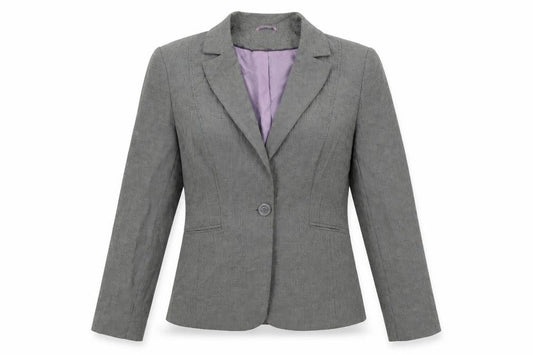 Front view of Atmosphere women’s grey check jacket blazer, size UK 12