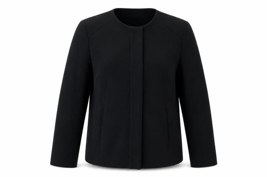 Front view of Topshop women’s black jacket, size UK 10
