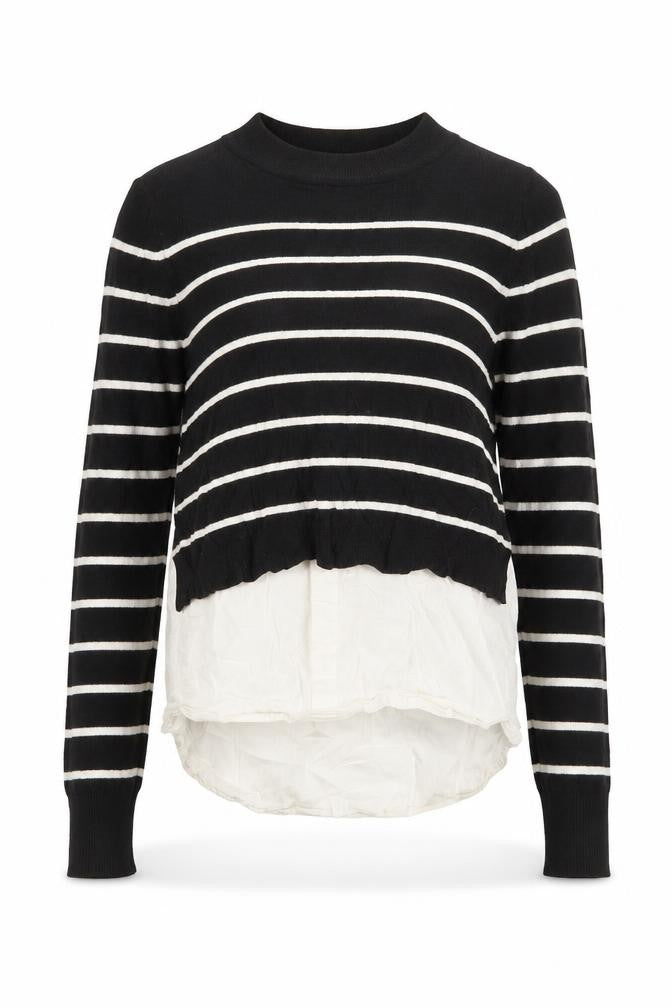Front view of River Island women’s black striped knit jumper, size UK 6