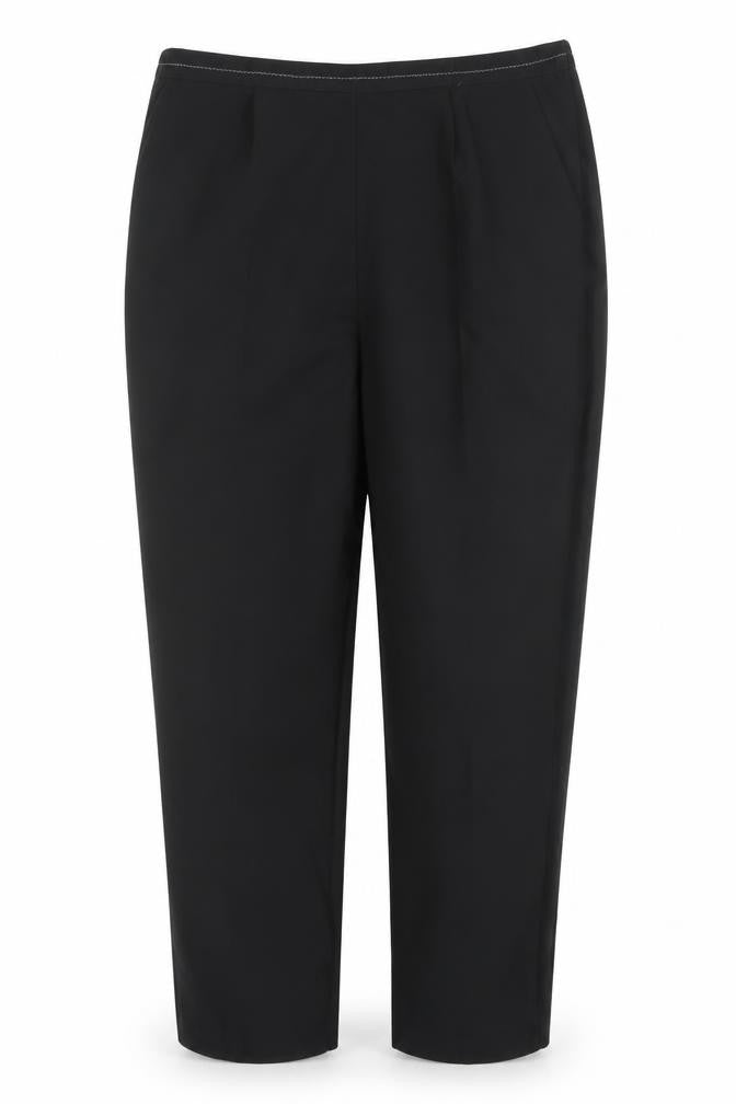 Front view of Bonmarché women’s black trousers, size UK 16, 28.5-inch leg