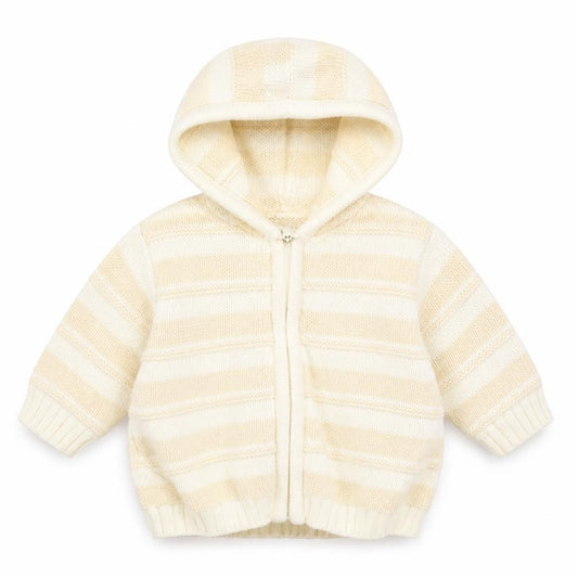 Front view of Little Bundloe Beige Knit Jacket, size 3-6, Months