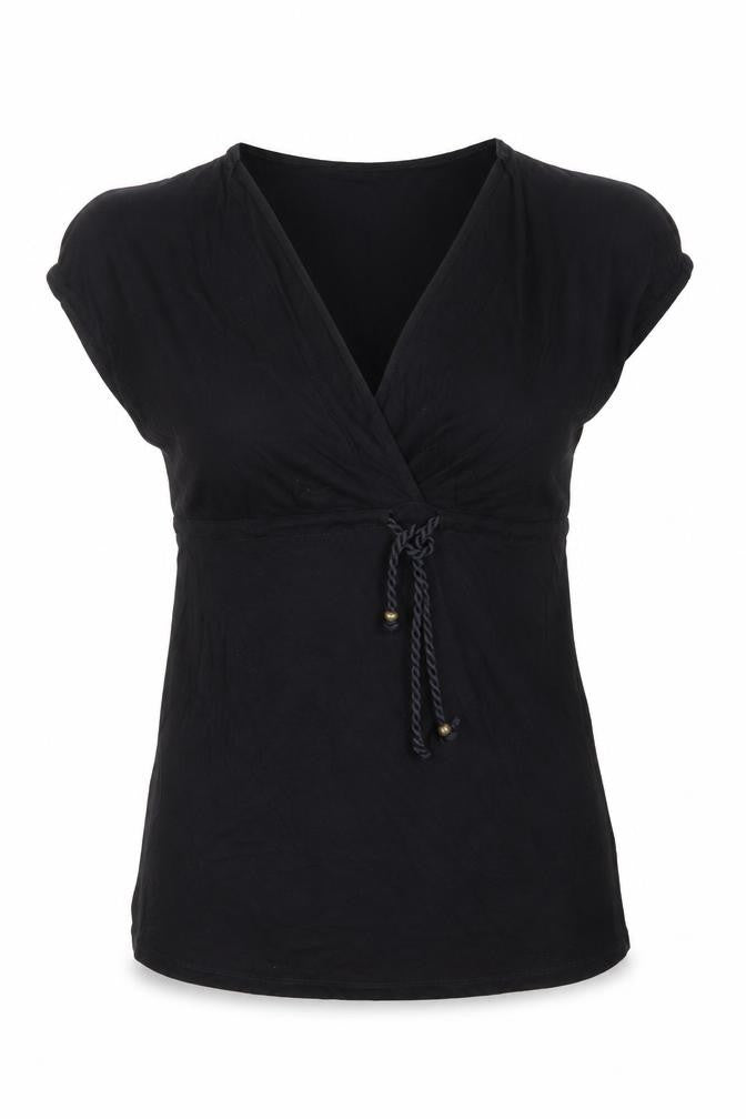 Front view of Ocean Club women’s black basic t-shirt, size UK 10
