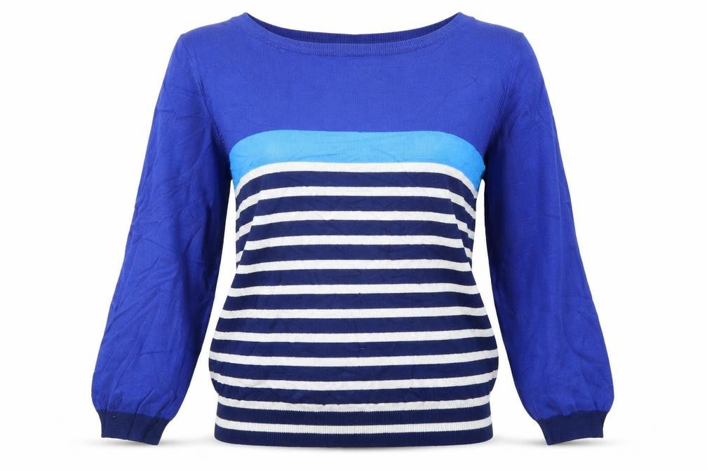Front view of M&Co women’s blue jumper, size L