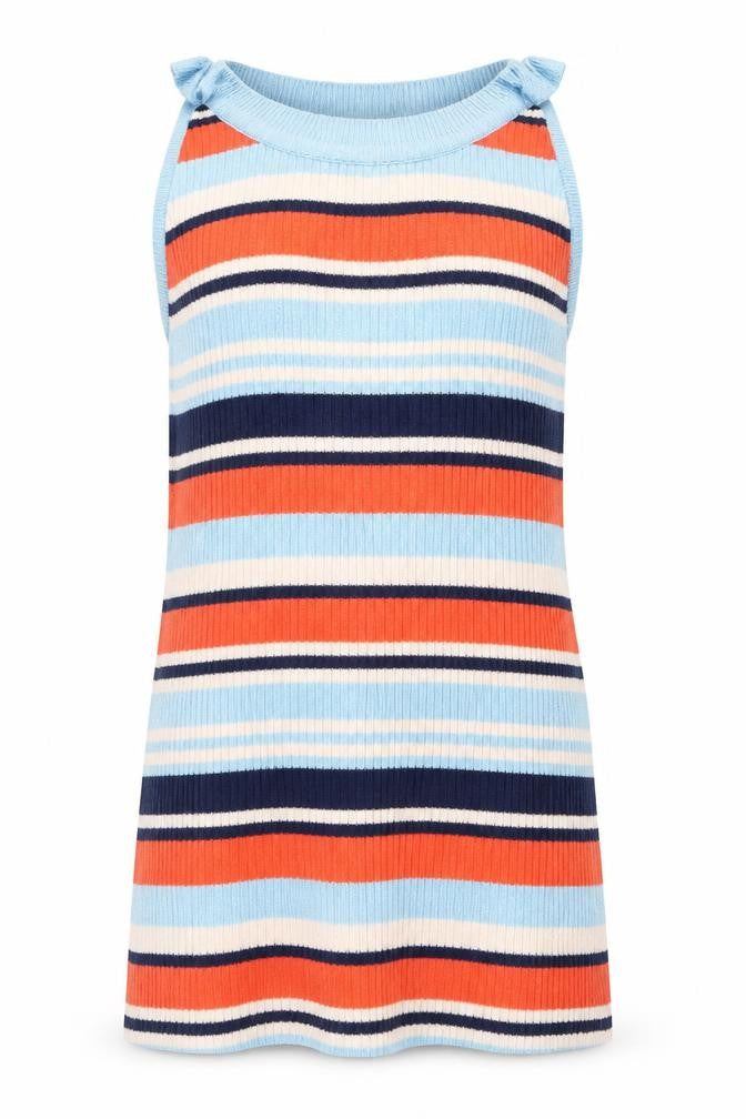 Front view of Atmosphere women’s blue striped jumper, size UK 8