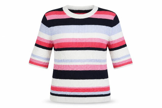 Front view of Marks & Spencer women’s multicoloured striped jumper, size UK 12