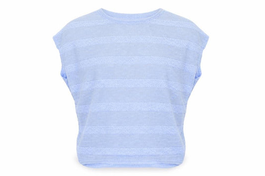 Front view of New Look women’s blue knit jumper, size S