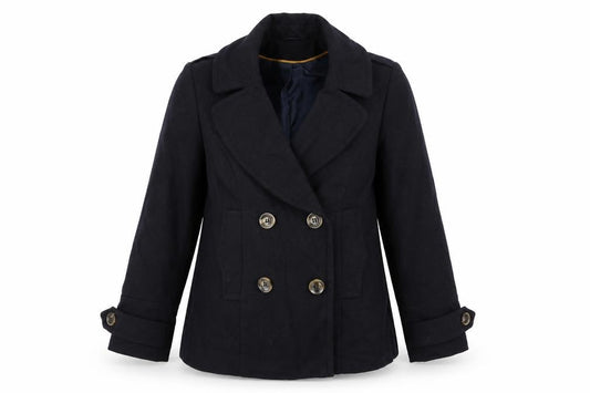 Front view of Wallis women’s blue overcoat coat, size UK 14
