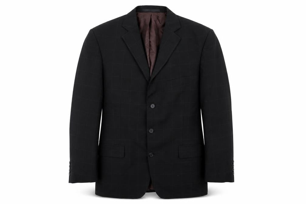 Front view of Marks & Spencer men’s black check jacket blazer, size 42