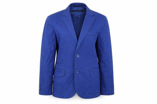 Front view of monday women’s blue jacket blazer, size UK 12