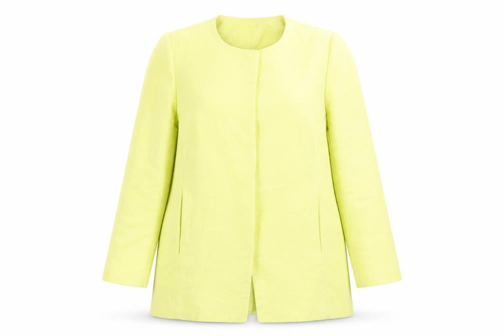 Front view of Primark women’s yellow jacket blazer, size UK 10