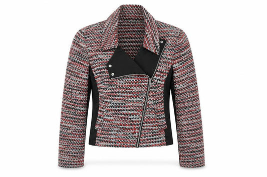 Front view of Tu women’s multicoloured geometric jacket, size UK 10
