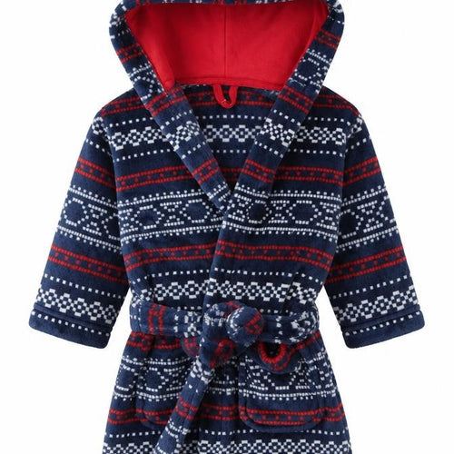 M&S Boys Blue Fair Isle  Kimono Robe Size 12-18 Months