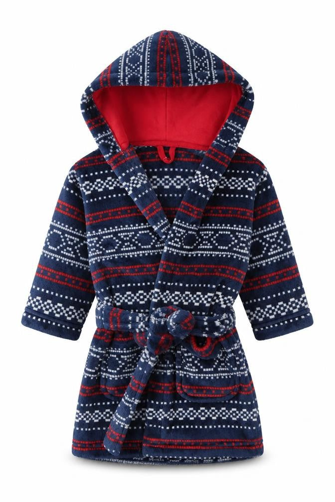 M&S Boys Blue Fair Isle  Kimono Robe Size 12-18 Months