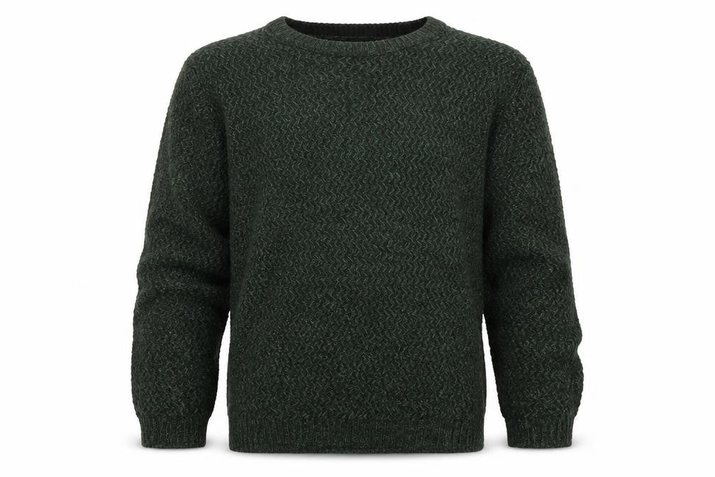 Front view of River Island men’s green knit jumper, size S