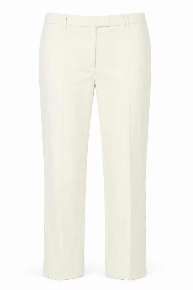 Front view of Sisley women’s ivory trousers, size UK 32, in, 27-inch leg