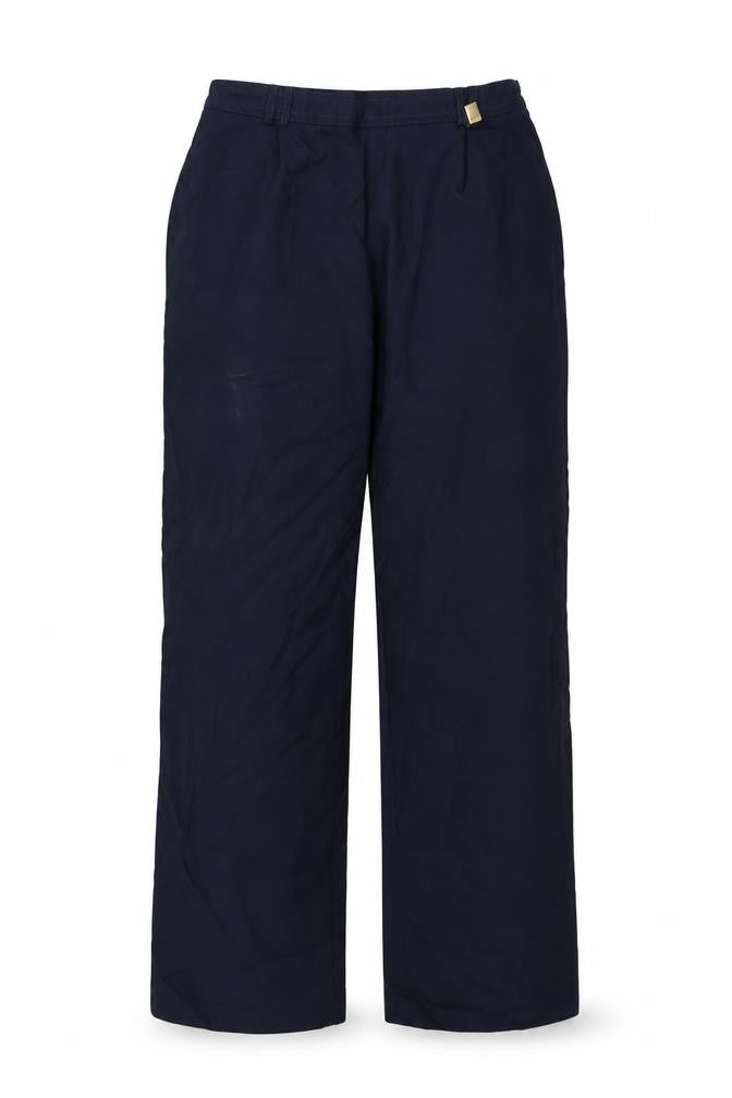 Front view of Marks & Spencer women’s blue trousers, size UK 14, 29-inch leg