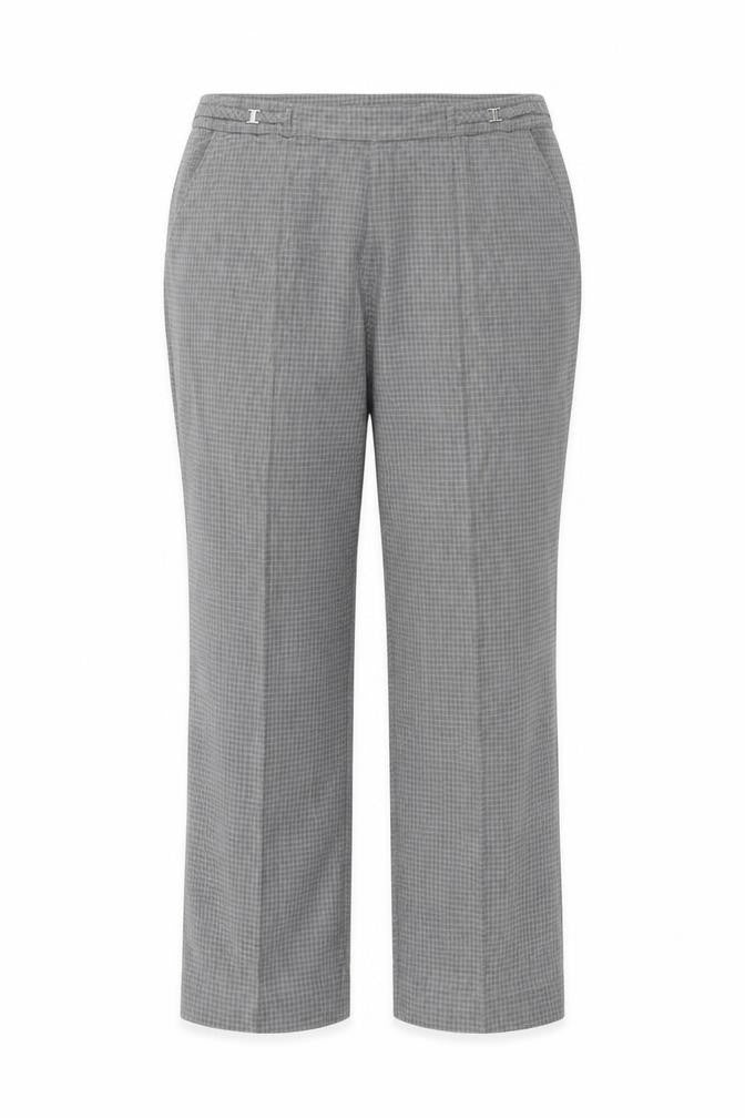 Front view of Marks & Spencer women’s grey check trousers, size UK 18, 26-inch leg