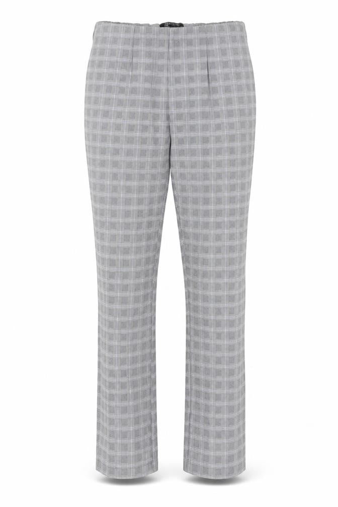 Front view of New Look women’s grey check trousers, size UK 10, 28-inch leg