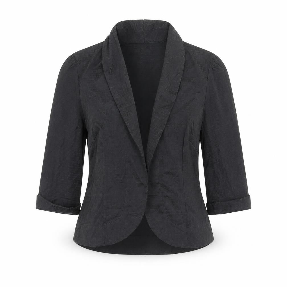 Front view of gingham & heels women’s black jacket blazer, size M