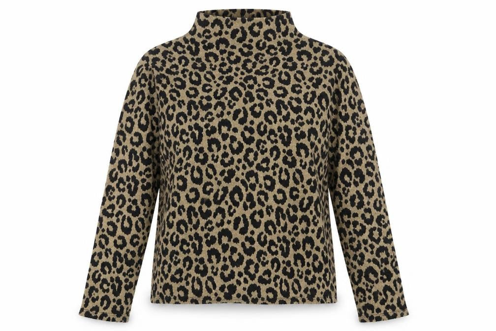 Front view of Marks & Spencer women’s brown animal print jumper, size UK 8