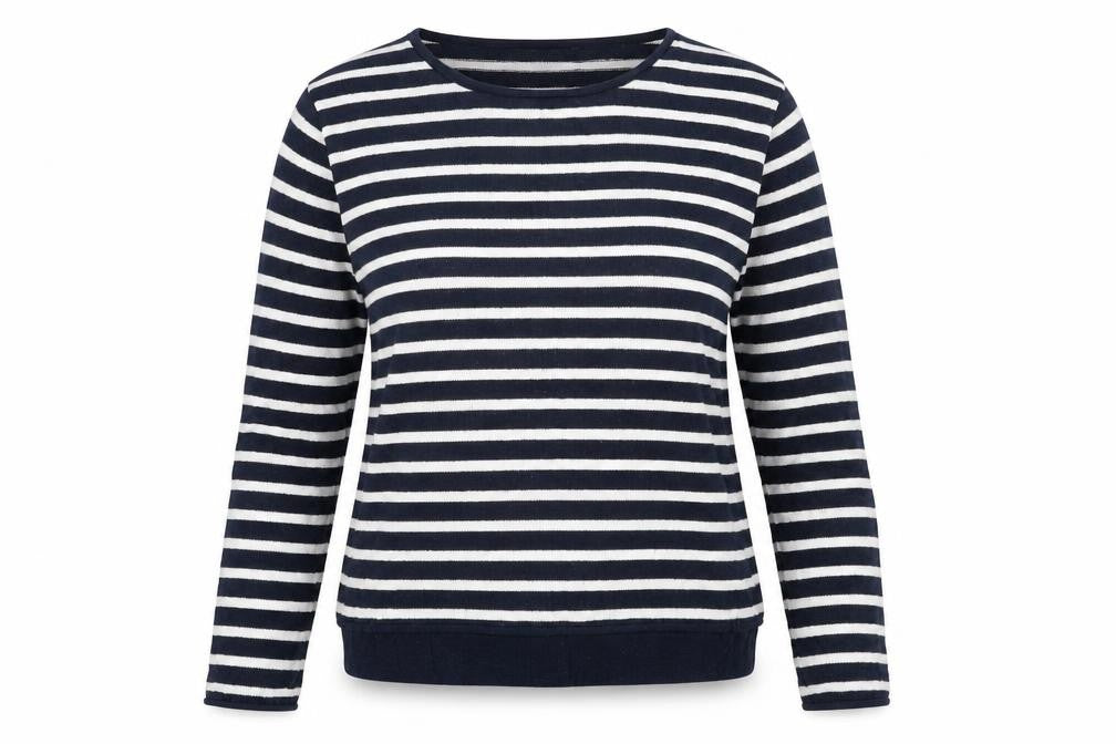 Front view of koton women’s blue striped knit jumper, size S