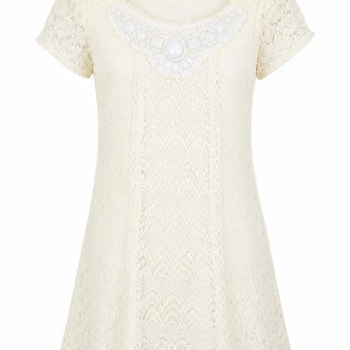 Cutie Womens White Floral Lace Fit & Flare  Size S
