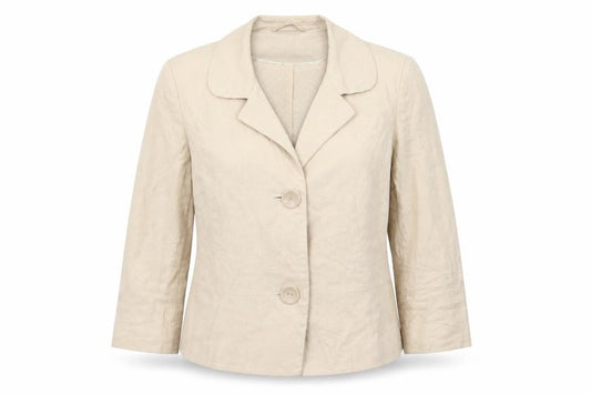 Front view of Debenhams women’s beige jacket blazer, size UK 12