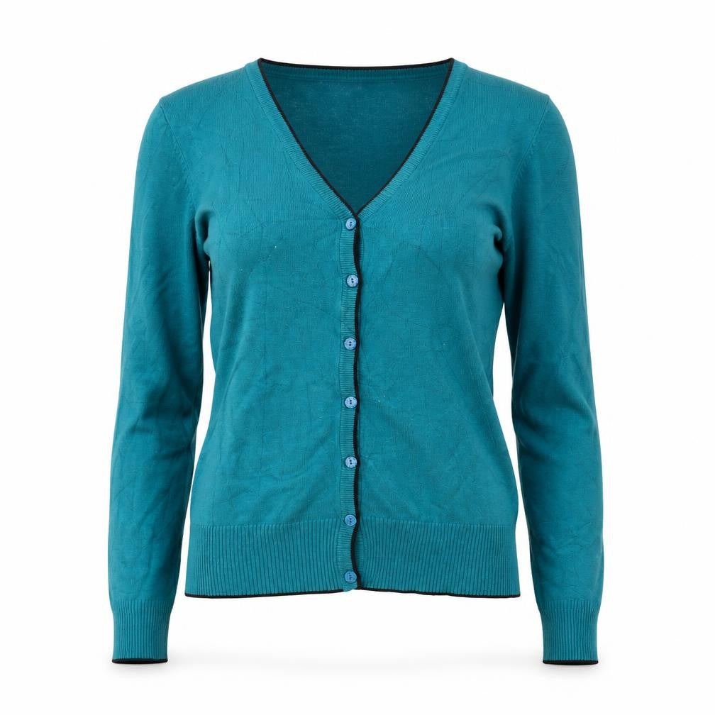 Front view of Fransa women’s black cardigan jumper, size M