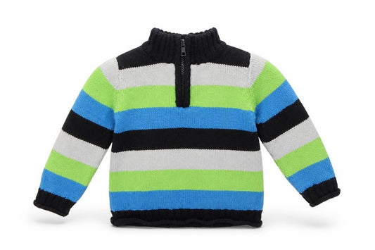 Front view of Authentic boys’ boys blue striped basic coat jacket, size 3-6, months
