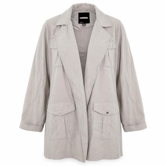 Front view of Preworn women’s grey pea coat coat, size UK 14