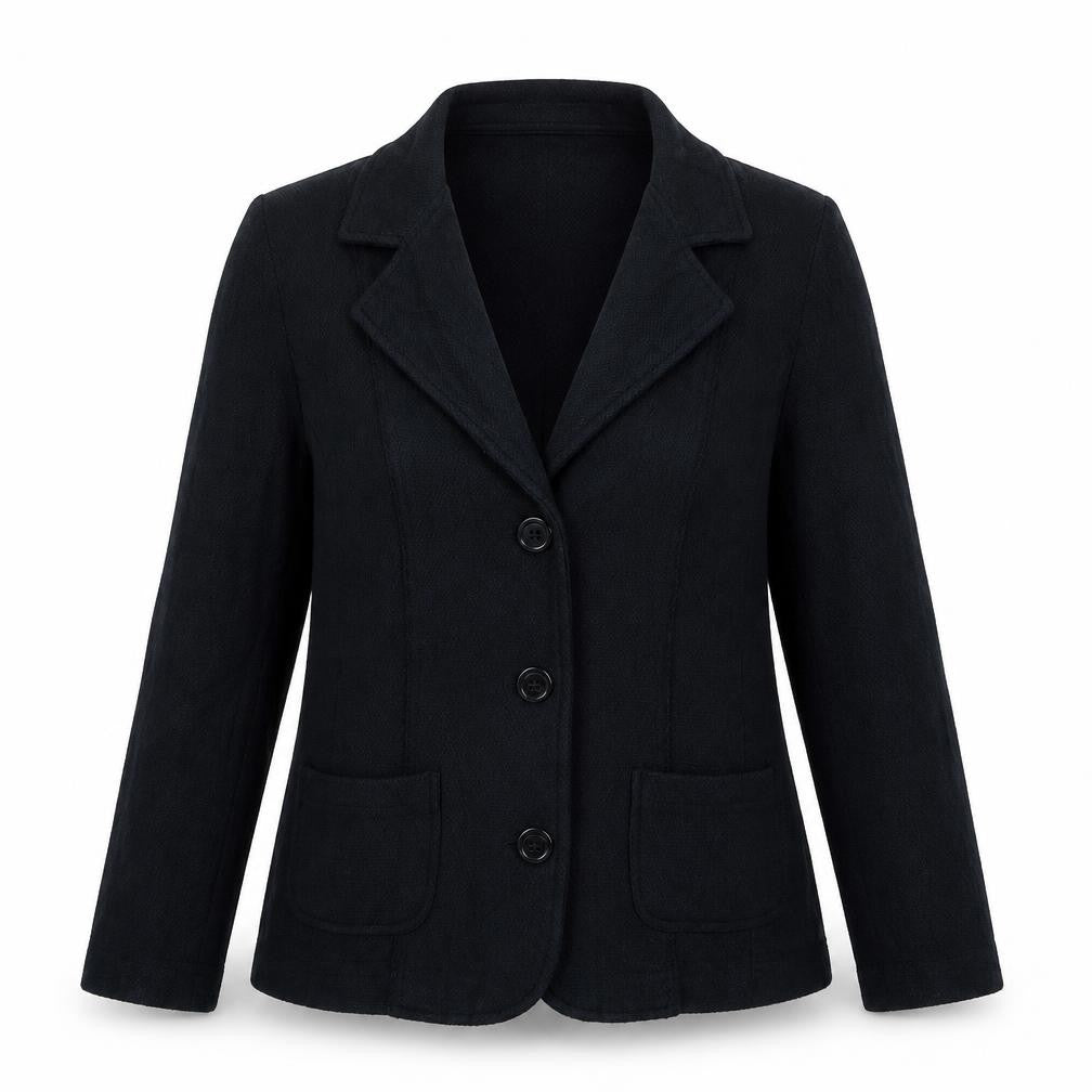Front view of monari women’s black jacket blazer, size UK 10
