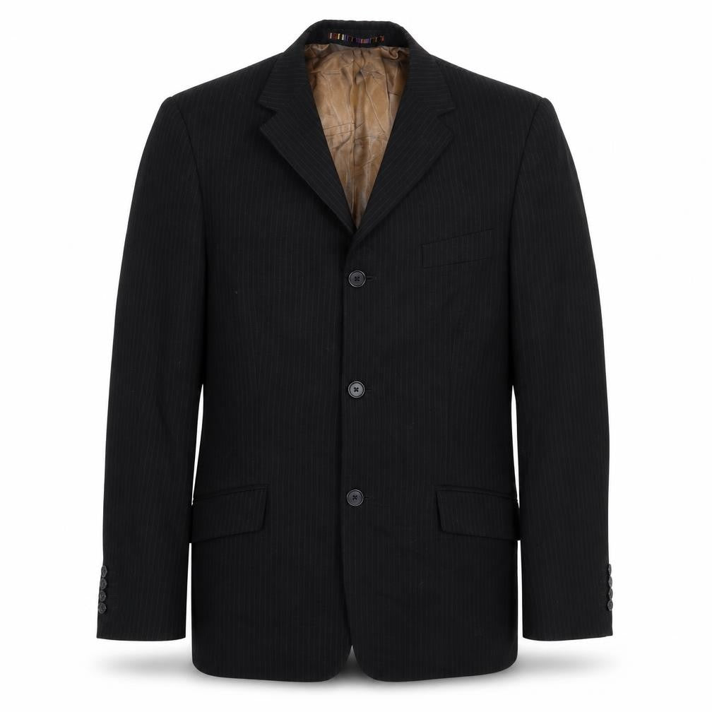 Front view of River Island men’s black striped jacket suit jacket, size 40
