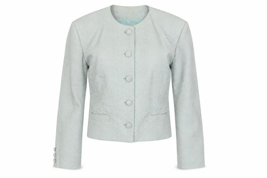 Front view of Preworn women’s green jacket blazer, size UK 10