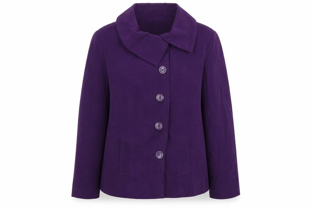Front view of EWM women’s purple jacket blazer, size UK 10